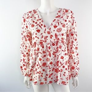 Grace Atwood The Drop Collection Floral V-Neck Balloon Sleeve Top Size S